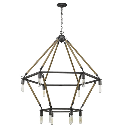 Brown and Black Twelve Light Metal Dimmable Chandelier