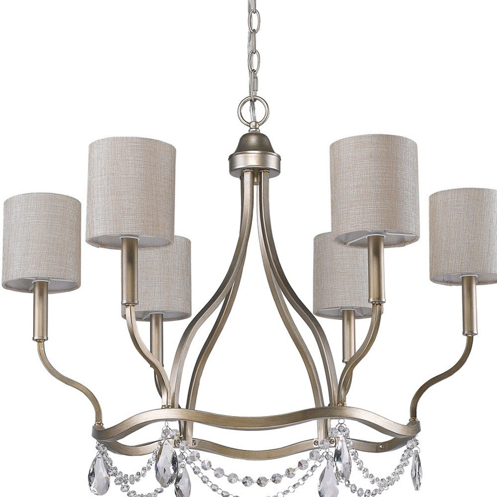 Gold Candle Style Six Light Metal Dimmable Chandelier With White Shades