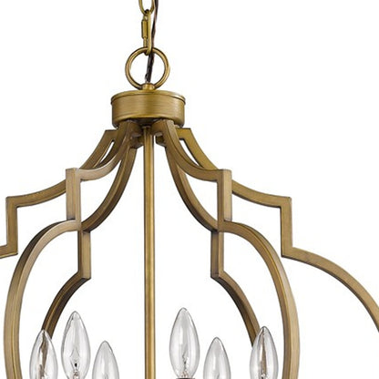 Gold and White Candle Style Six Light Metal Dimmable Chandelier