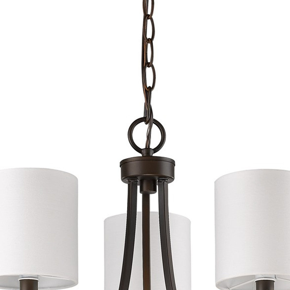 Bronze Candle Style Three Light Metal Dimmable Chandelier With White Shades