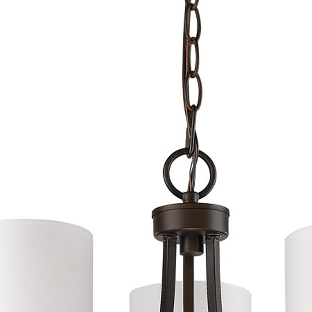 Bronze Candle Style Three Light Metal Dimmable Chandelier With White Shades