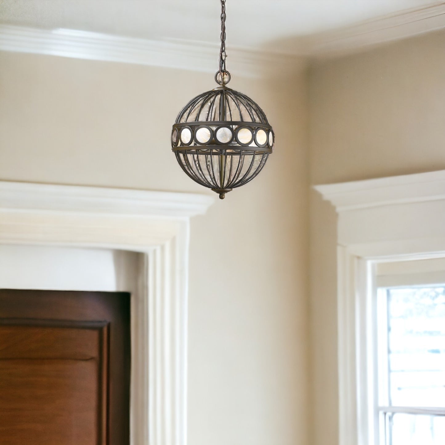 Aria 3-Light Oil-Rubbed Bronze Globe Pendant With Mother Of Pearl Accents