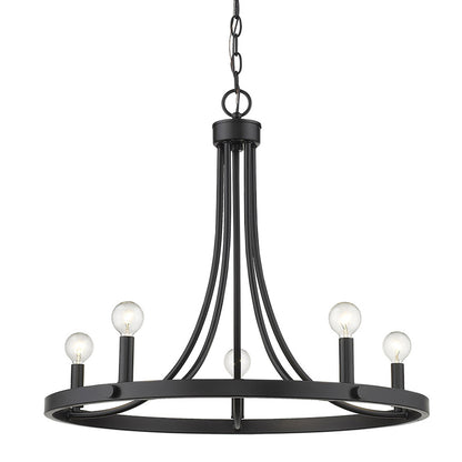 Black Candle Style Five Light Metal Dimmable Chandelier