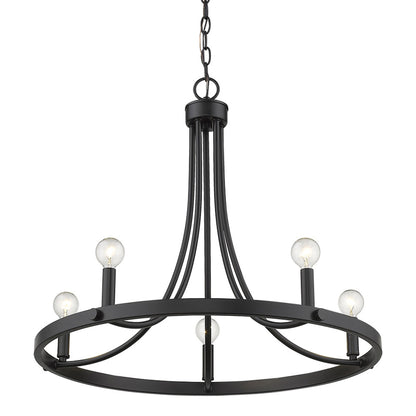 Black Candle Style Five Light Metal Dimmable Chandelier