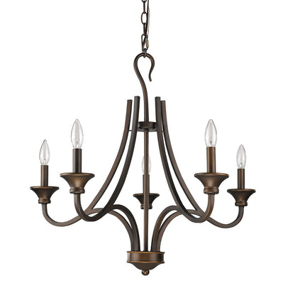 Bronze Candle Style Five Light Metal Dimmable Chandelier