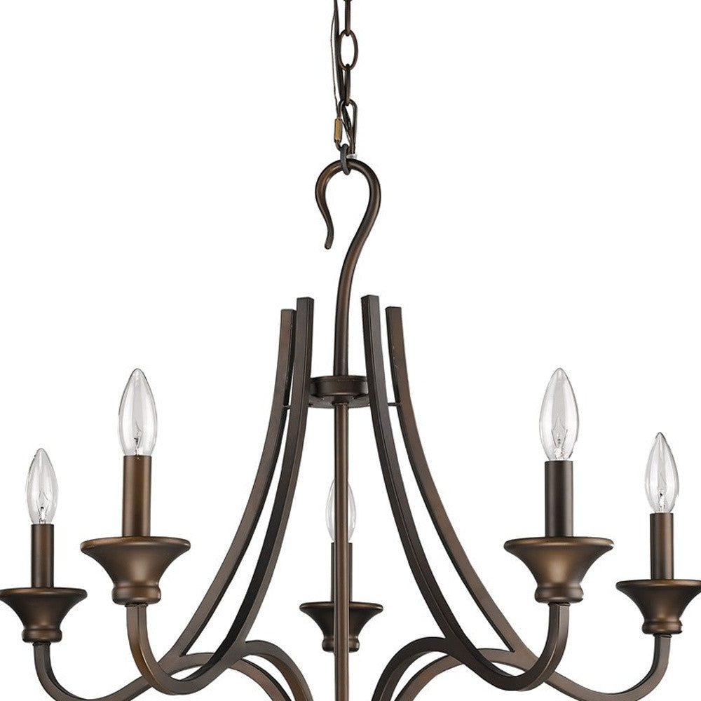 Bronze Candle Style Five Light Metal Dimmable Chandelier