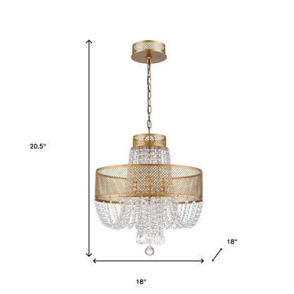 Gold Four Light Metal and Crystals Dimmable Chandelier With Shades