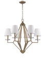 Gold Candle Style Six Light Metal and Crystals Dimmable Chandelier With White Shades