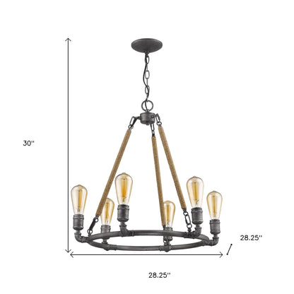 Brown and Black Candle Style Six Light Metal Dimmable Chandelier