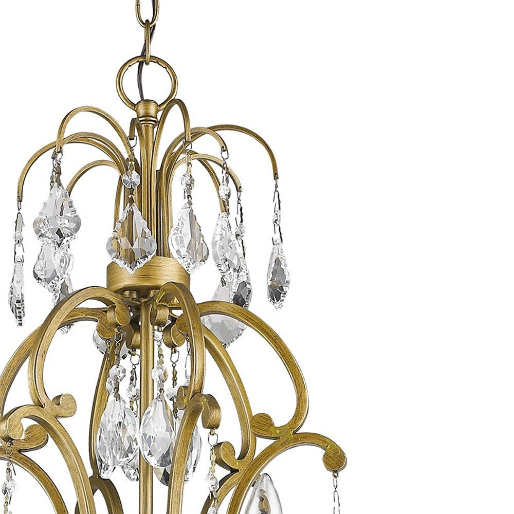 Gold Candle Style Six Light Metal and Crystals Dimmable Chandelier