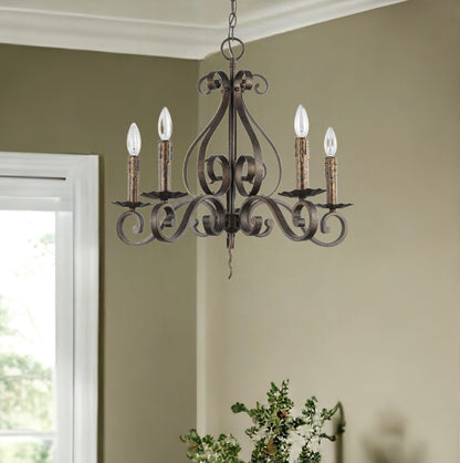 Brown Candle Style Five Light Metal Dimmable Chandelier