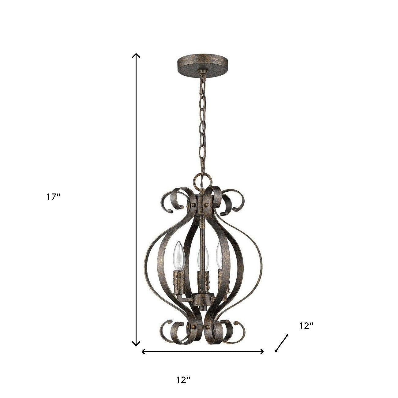 Black Candle Style Three Light Metal Dimmable Chandelier