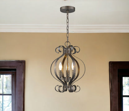 Black Candle Style Three Light Metal Dimmable Chandelier