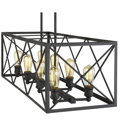 Brooklyn 8-Light Matte Black Island Pendant With Metal Framework Shade