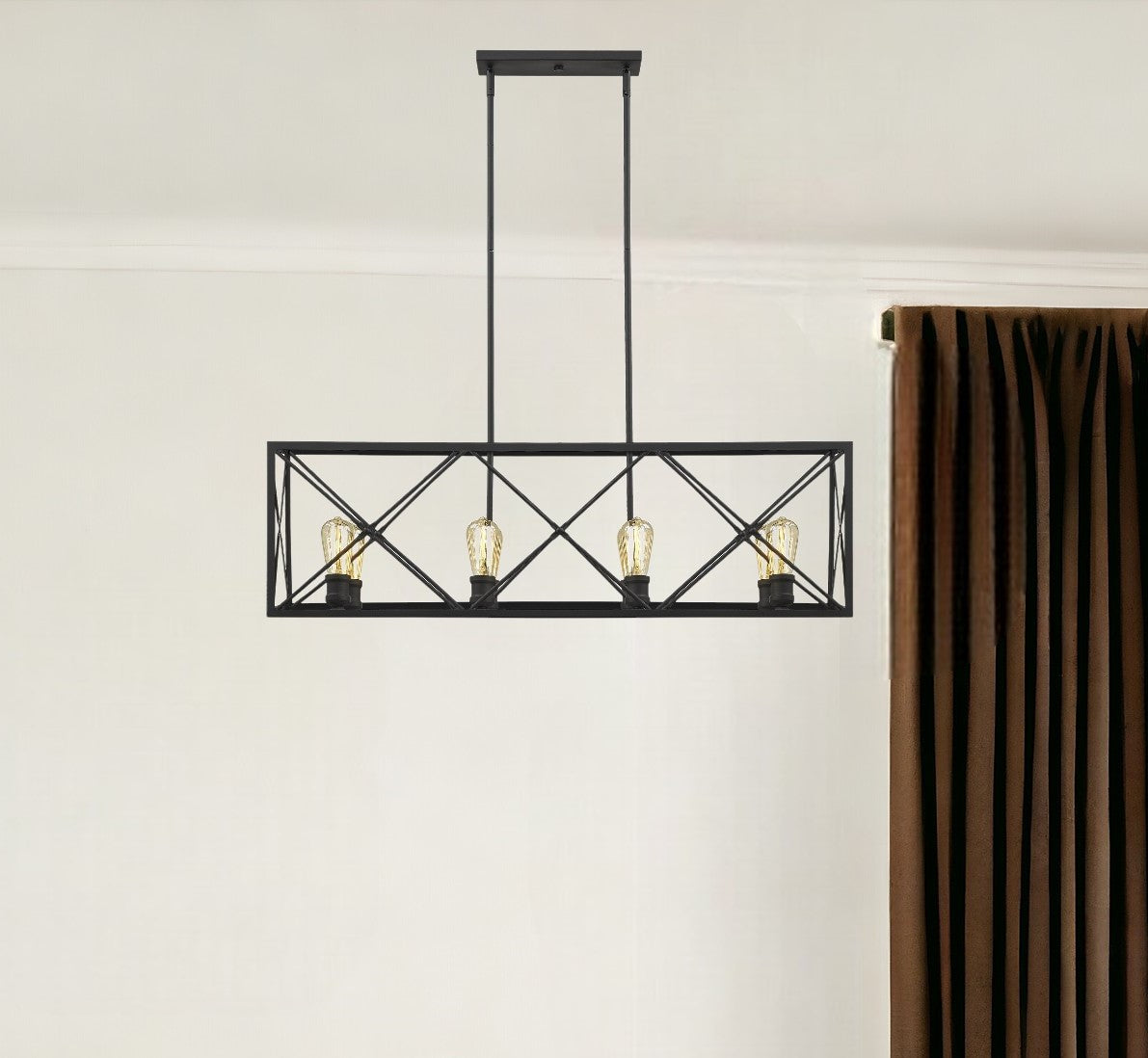 Brooklyn 8-Light Matte Black Island Pendant With Metal Framework Shade