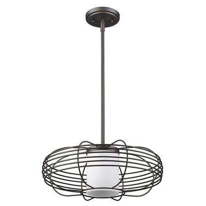 Loft 1-Light Oil-Rubbed Bronze Wire Globe Pendant With Etched Glass Interior Shade