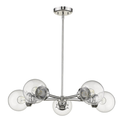 Silver Five Light Metal Dimmable Chandelier With Clear Shades