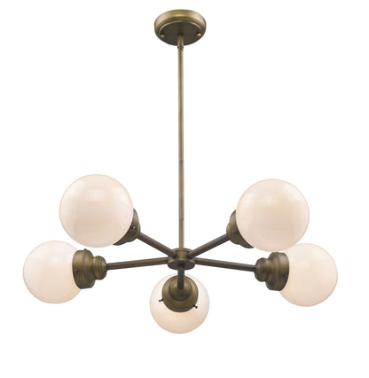 Bronze Five Light Metal Dimmable Chandelier With White Shades