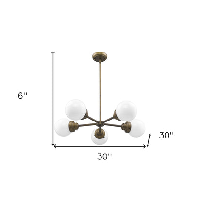 Bronze Five Light Metal Dimmable Chandelier With White Shades