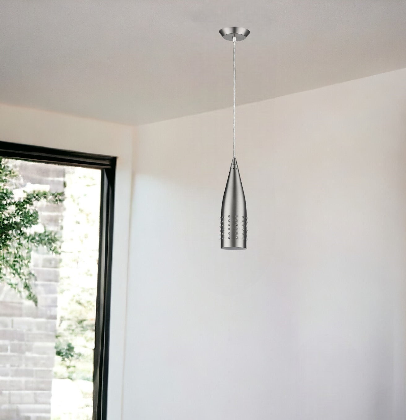 Narrow Silver Hanging Light with Glass Studs