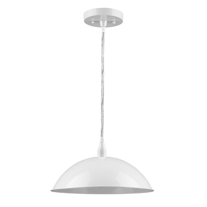 White Metal Hanging Light with Dome Shade