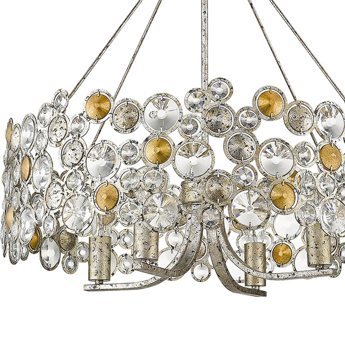 Silver Shaded Four Light Metal and Crystals Dimmable Chandelier With Silver Shades