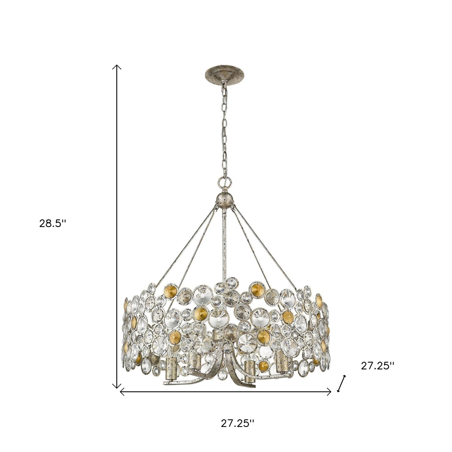 Silver Shaded Four Light Metal and Crystals Dimmable Chandelier With Silver Shades