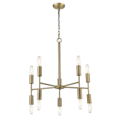 Brass Candle Style Ten Light Metal Dimmable Chandelier