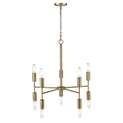 Brass Candle Style Ten Light Metal Dimmable Chandelier