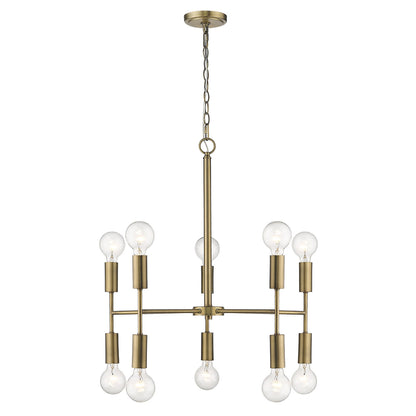 Brass Candle Style Ten Light Metal Dimmable Chandelier