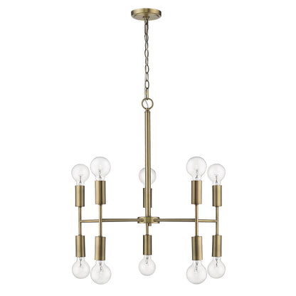 Brass Candle Style Ten Light Metal Dimmable Chandelier