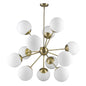 Brass Sputnik Twelve Light Frosted Metal Dimmable Chandelier With White Shades