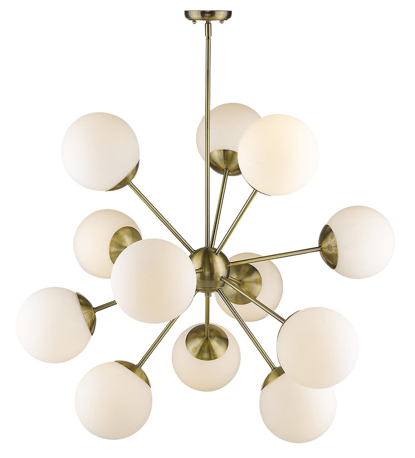 Brass Sputnik Twelve Light Frosted Metal Dimmable Chandelier With White Shades