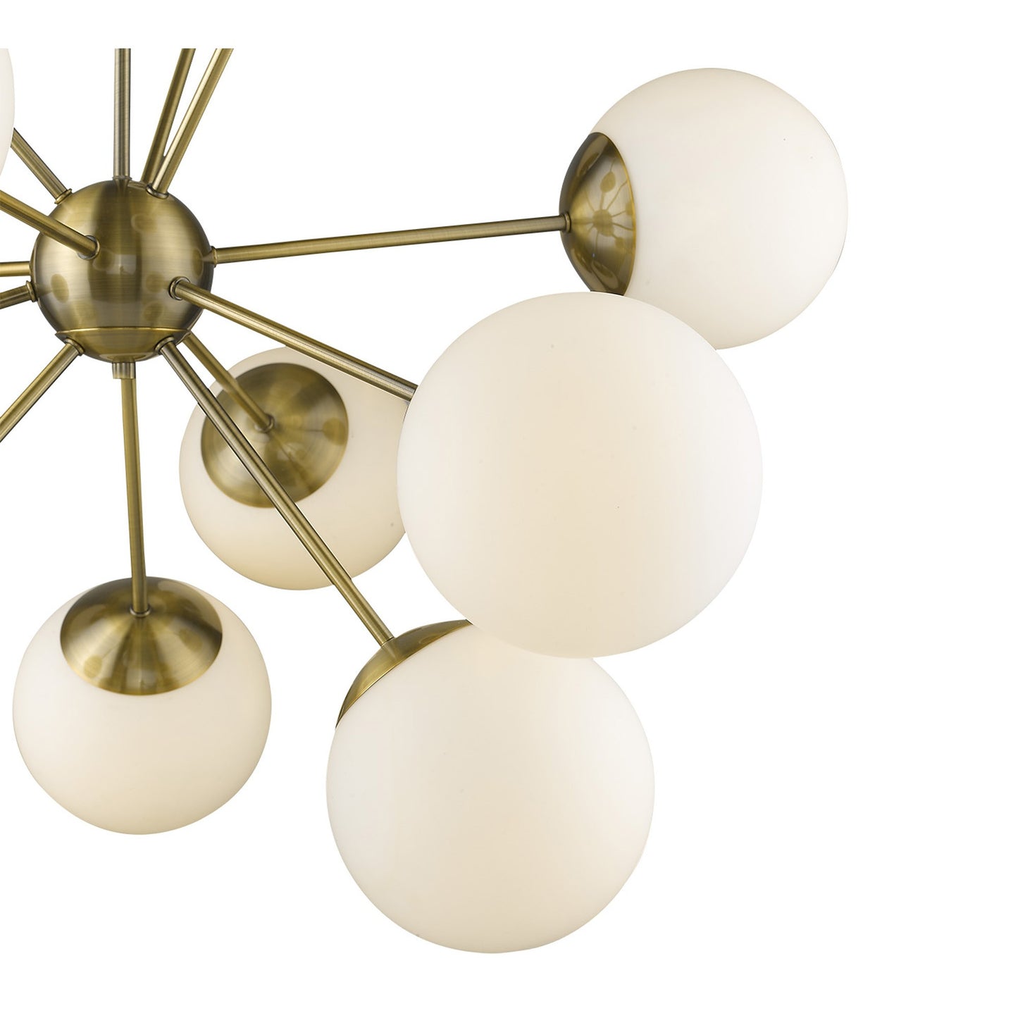 Brass Sputnik Twelve Light Frosted Metal Dimmable Chandelier With White Shades