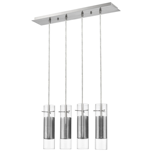 Scope 4-Light Brushed Nickel Pendant Double Glass and Mesh Shades