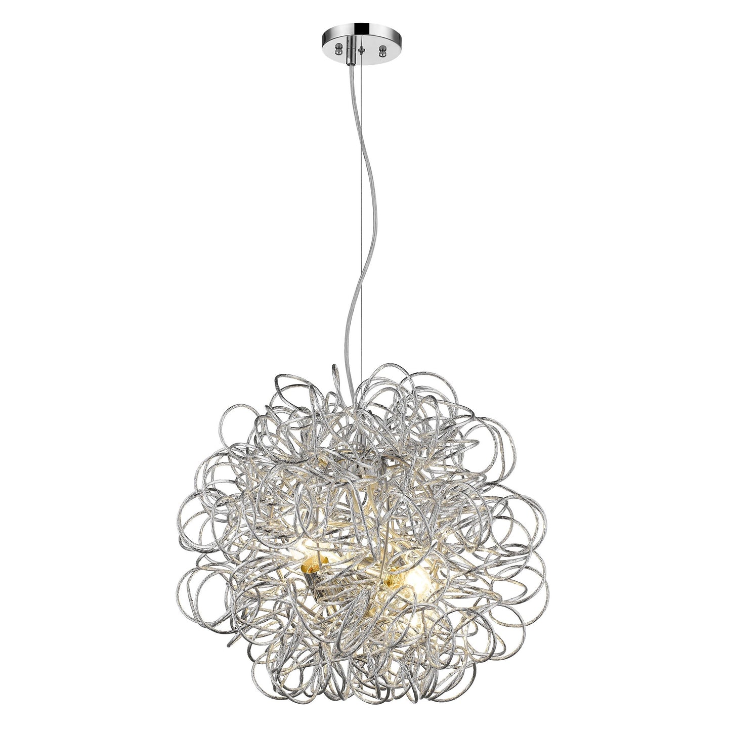 Mingle 4-Light Polished Chrome Pendant With Faceted Chrome Aluminum Wire Shade