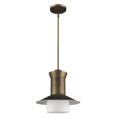 Greta 1-Light Raw Brass Pendant With Gloss White Interior And Etched Glass Shade