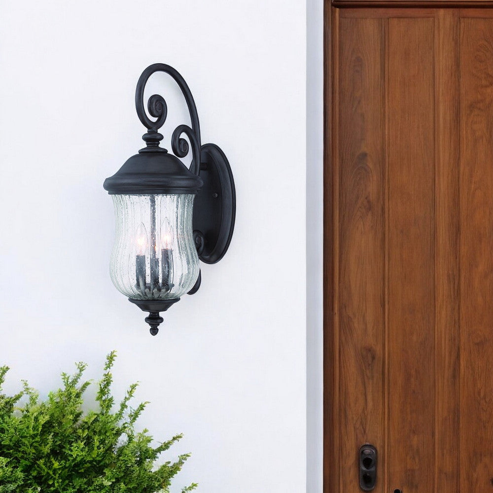 Three Light Matte Black Urn Shaped Wall Light