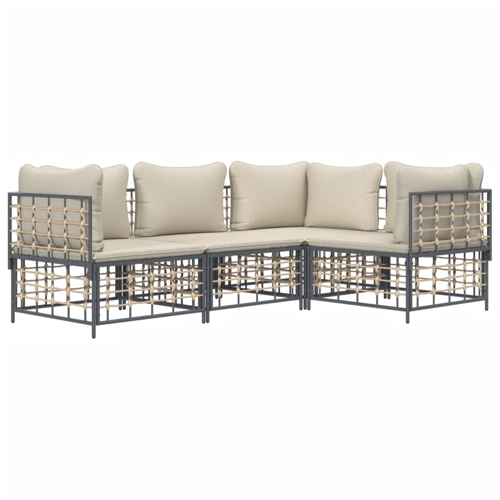 4 Piece Patio Lounge Set with Cushions Anthracite Poly Rattan