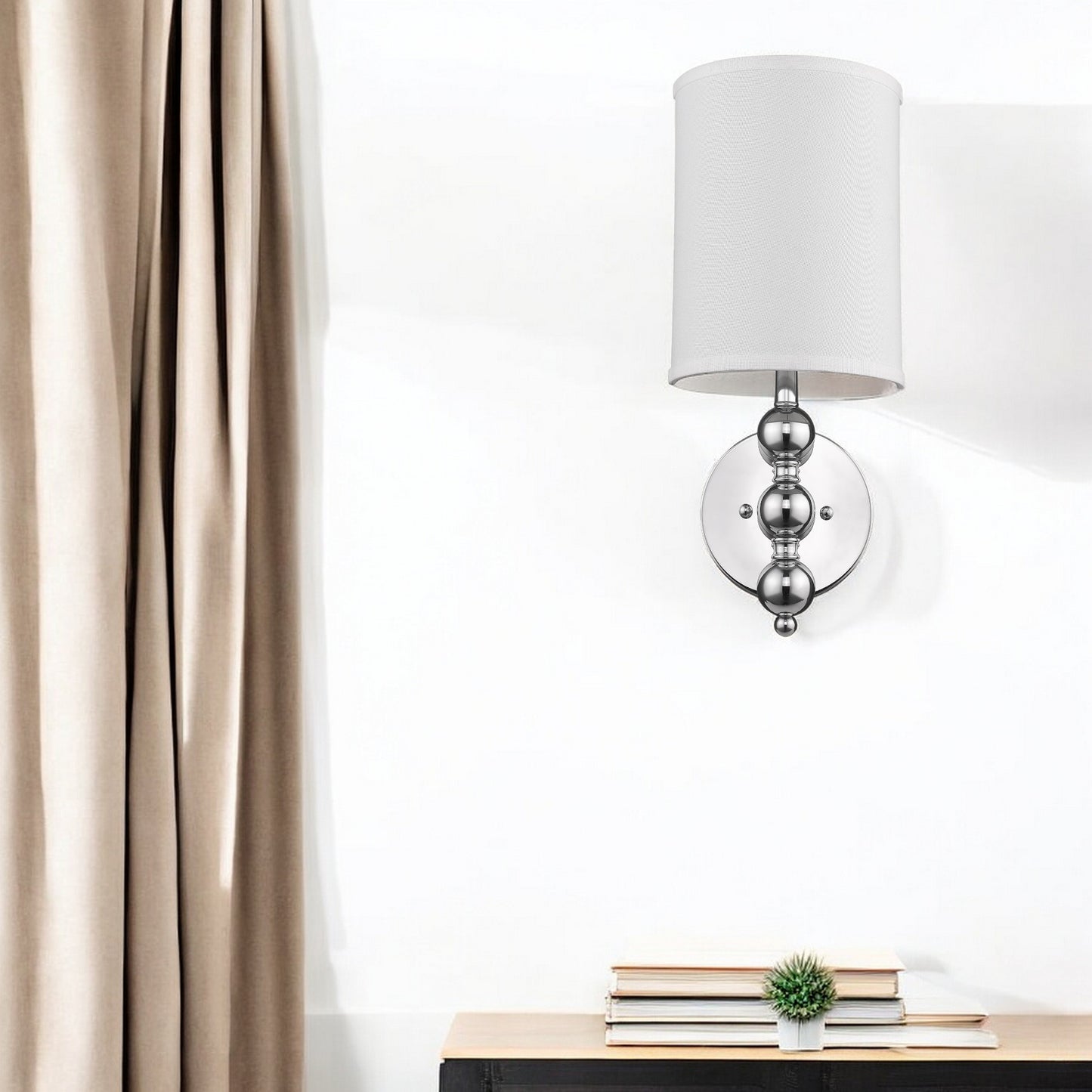 Silver Chrome Wall Light with Linen Fabric Shade