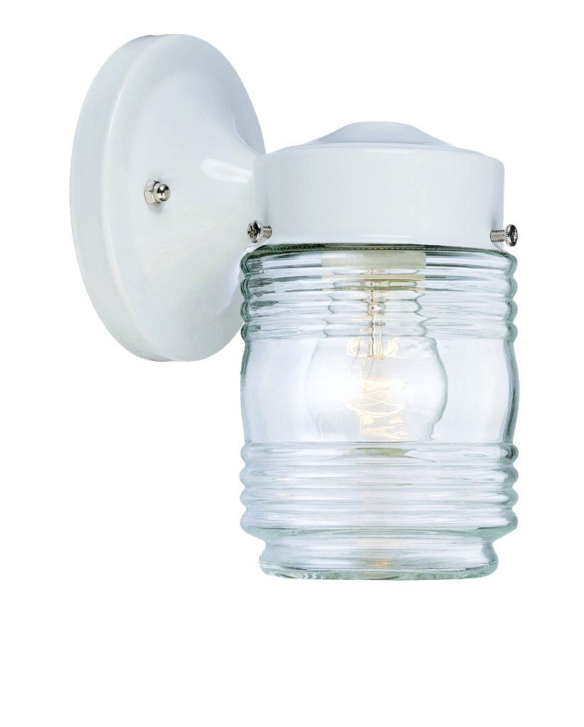 White Standard Jelly Jar One Light Outdoor Wall Light