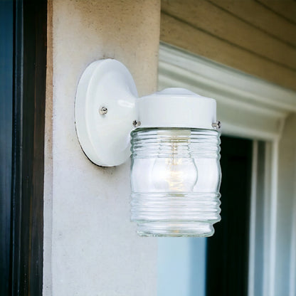 White Standard Jelly Jar One Light Outdoor Wall Light