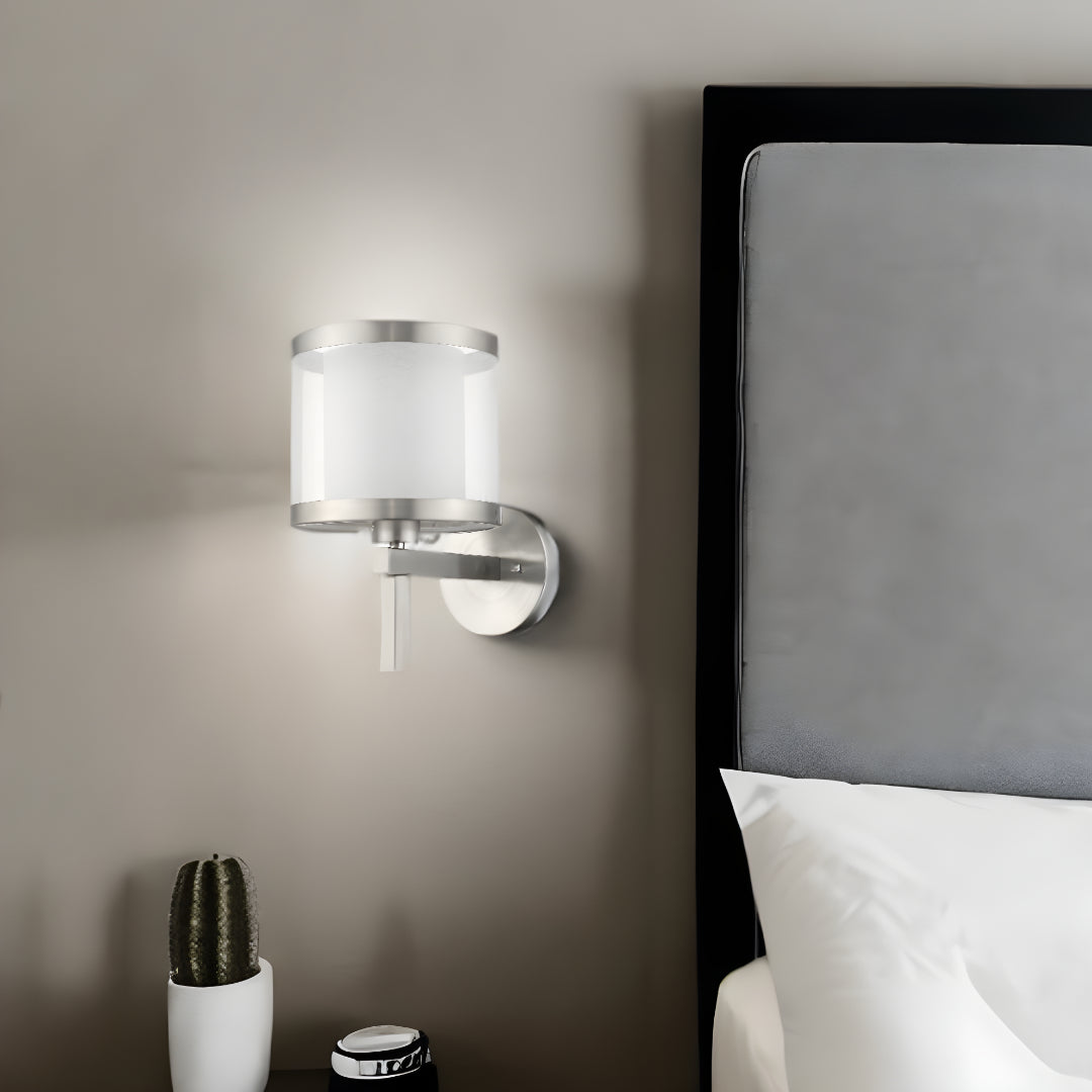 White and Silver Wall Light with Fabric Shade