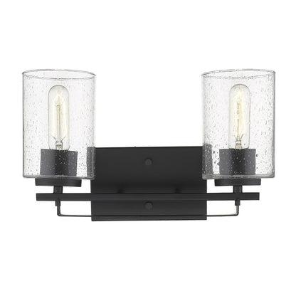 Black Metal and Textured Glass Two Light Wall Sconce