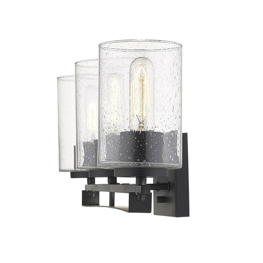 Black Metal and Textured Glass Three Light Wall Sconce