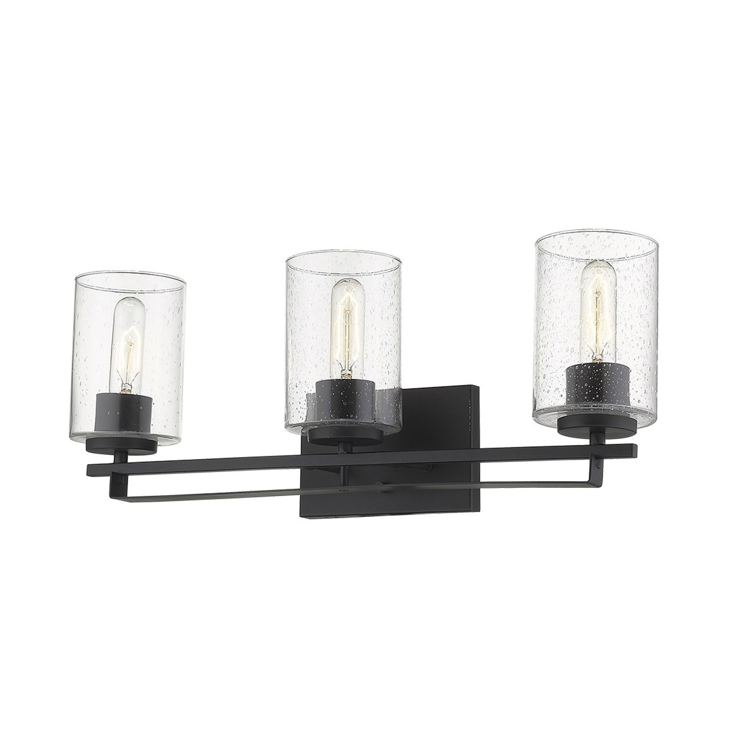 Black Metal and Textured Glass Three Light Wall Sconce