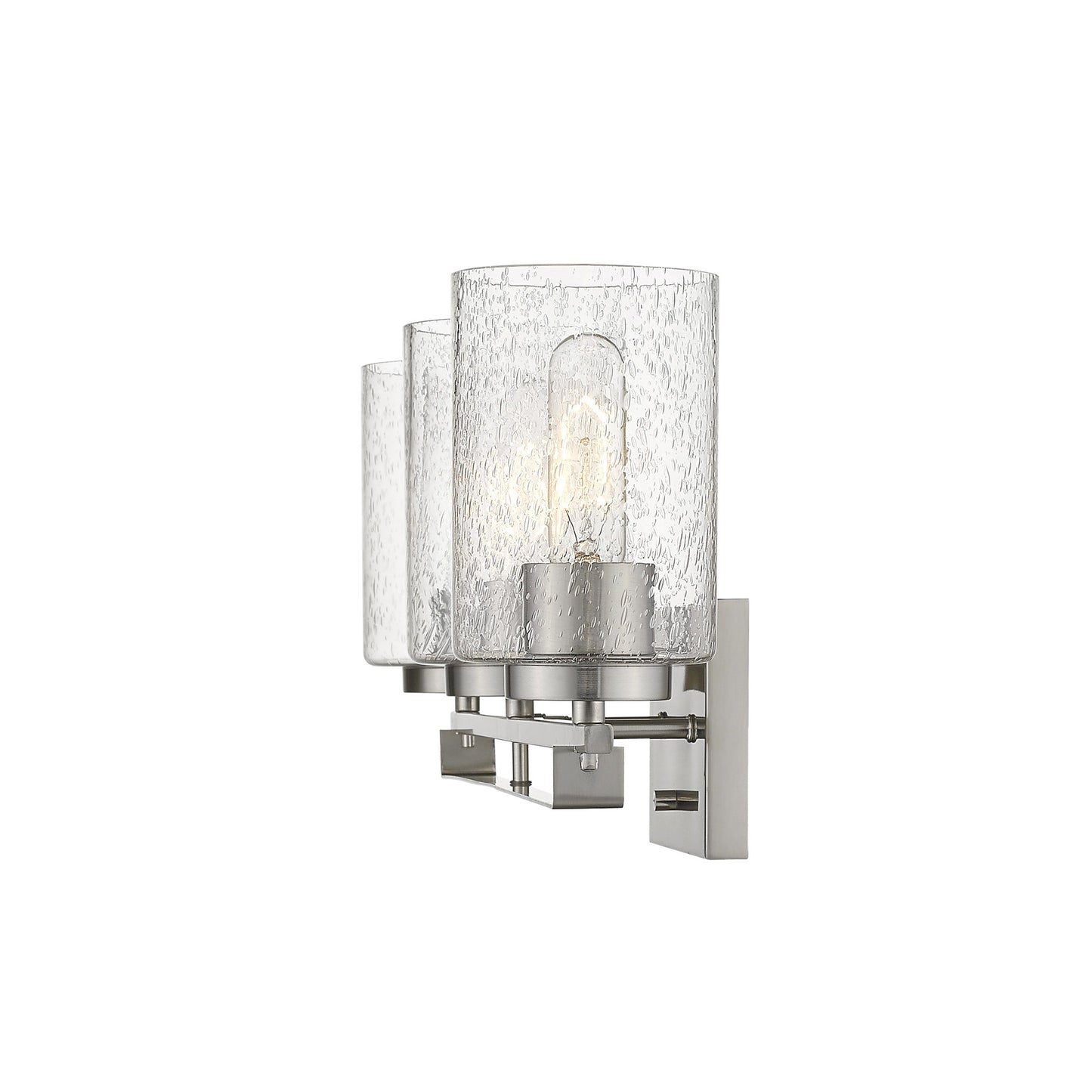 Silver Metal and Textured Glass Three Light Wall Sconce