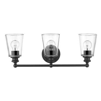 Three Light Matte Black Glass Shade Wall Sconce