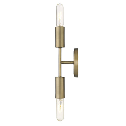 Two Light Dull Gold Narrow Bulb Wall Light