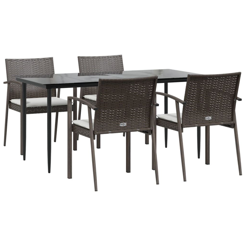 5 Piece Patio Dining Set with Cushions Poly Rattan and Steel